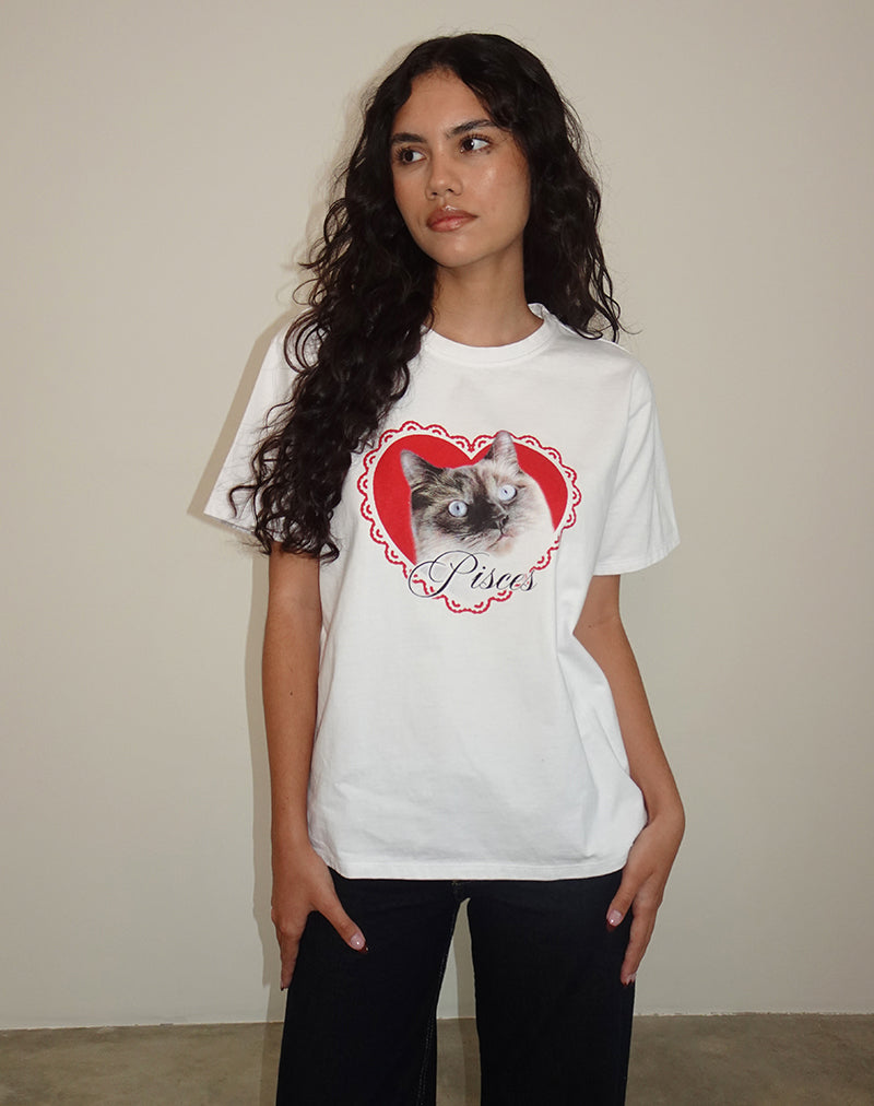 Bild von Oversized Basic Tee in Weiß mit Pisces Motel Pet