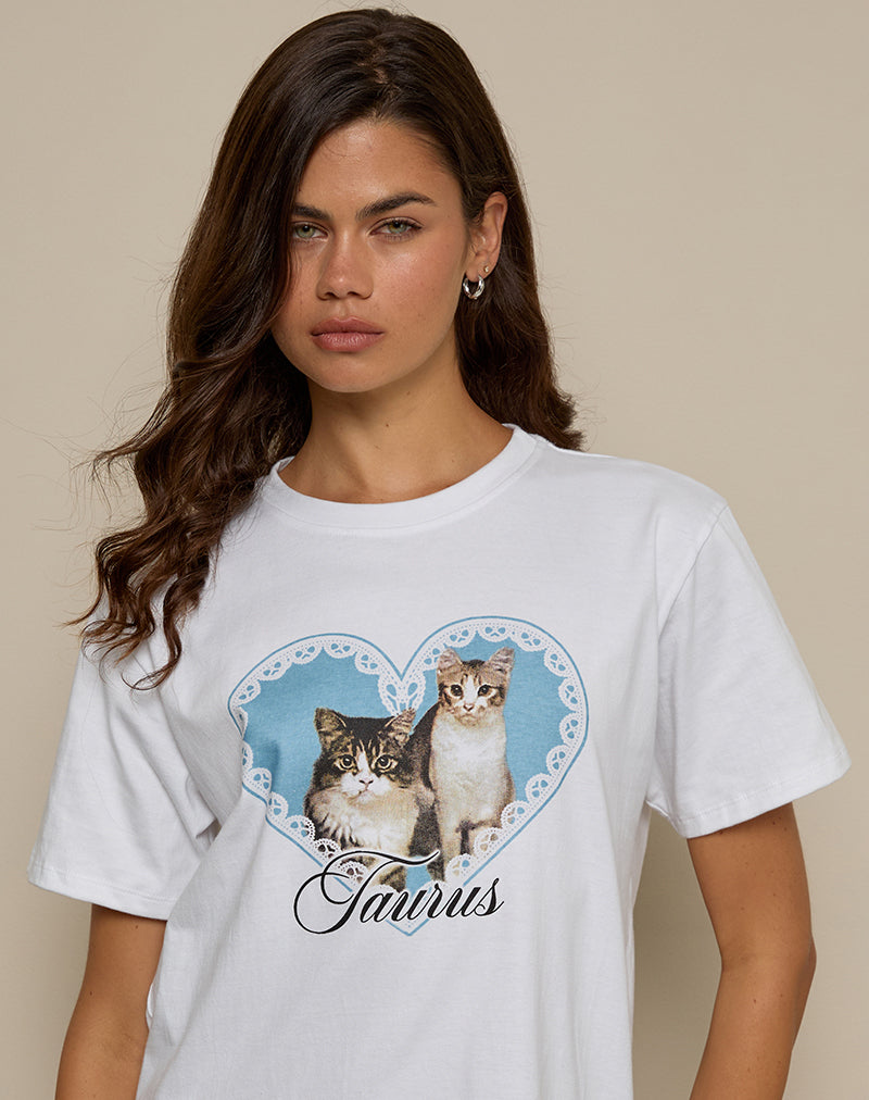 Oversize-Basic-T-Shirt in Weiß mit Taurus Motel-Haustier-Print