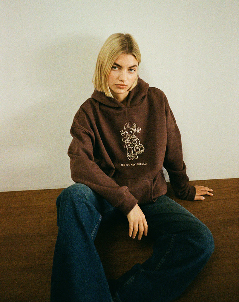 Bild von Oversize Hoodie in Deep Mahogany mit See You Next Tuesday Druck