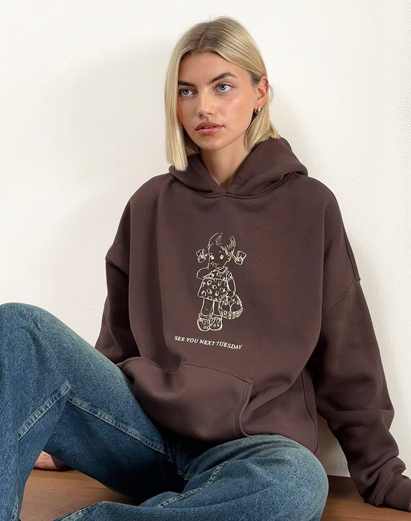 Bild von Oversize Hoodie in Deep Mahogany mit See You Next Tuesday Druck