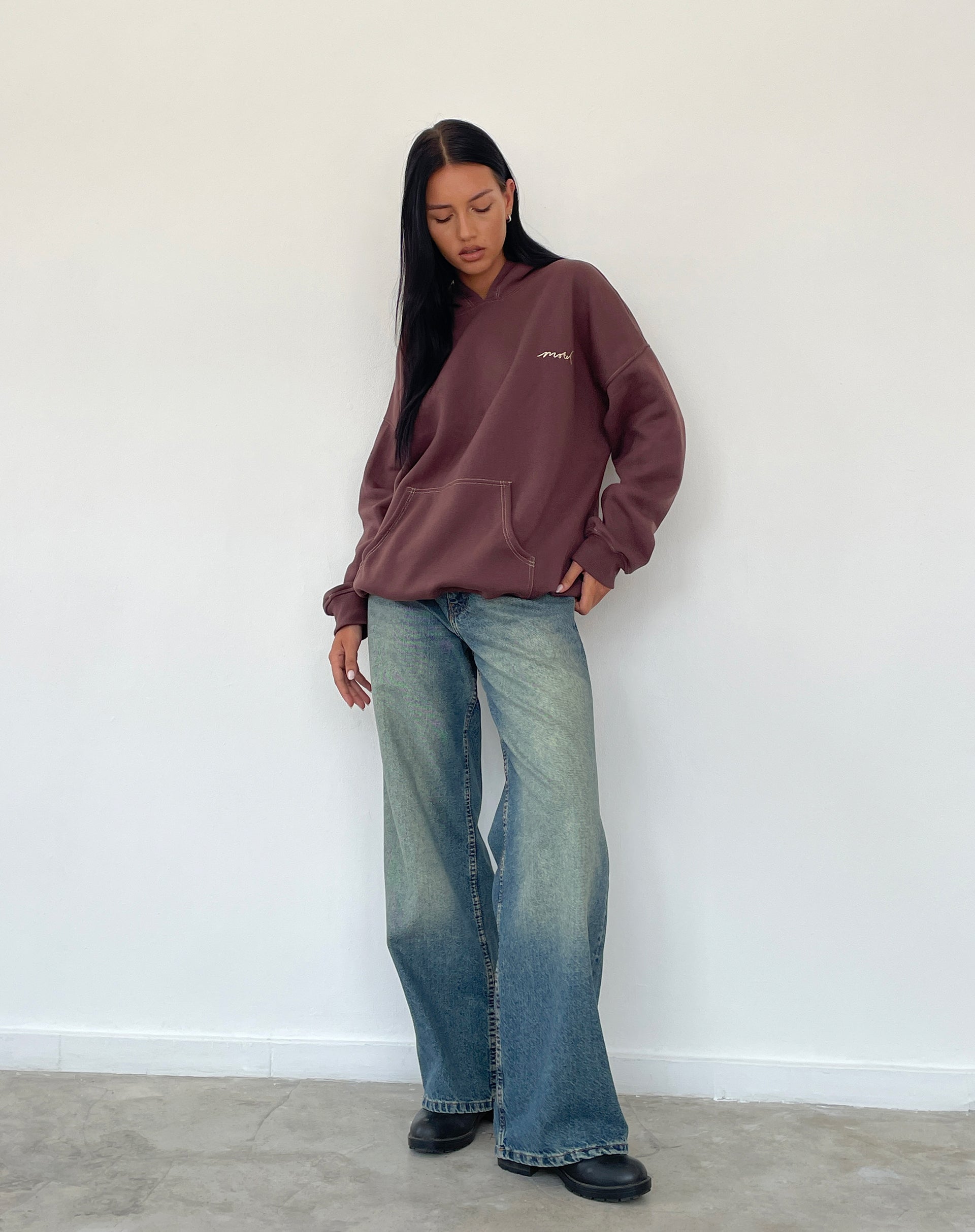 Image of Oversize Hoodie in tiefem Mahagoni mit Motel Scribble-Stickerei