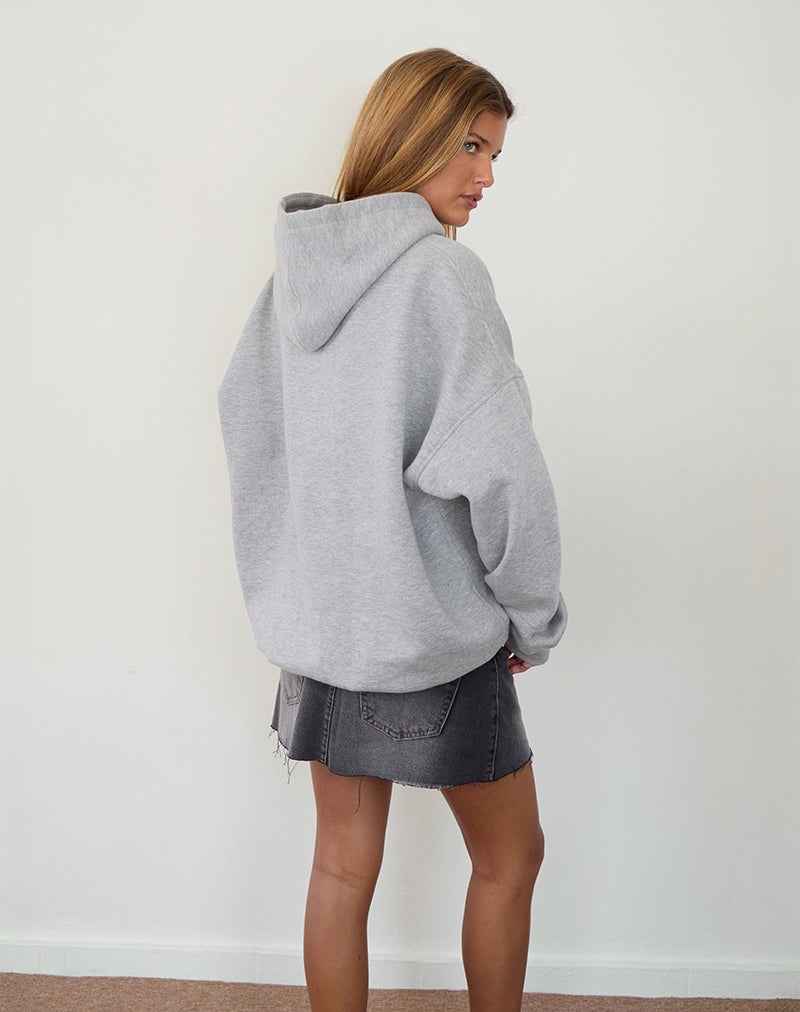 Image of Übergroßer Kapuzenpullover in Grau meliert mit I Love 2010's Druck