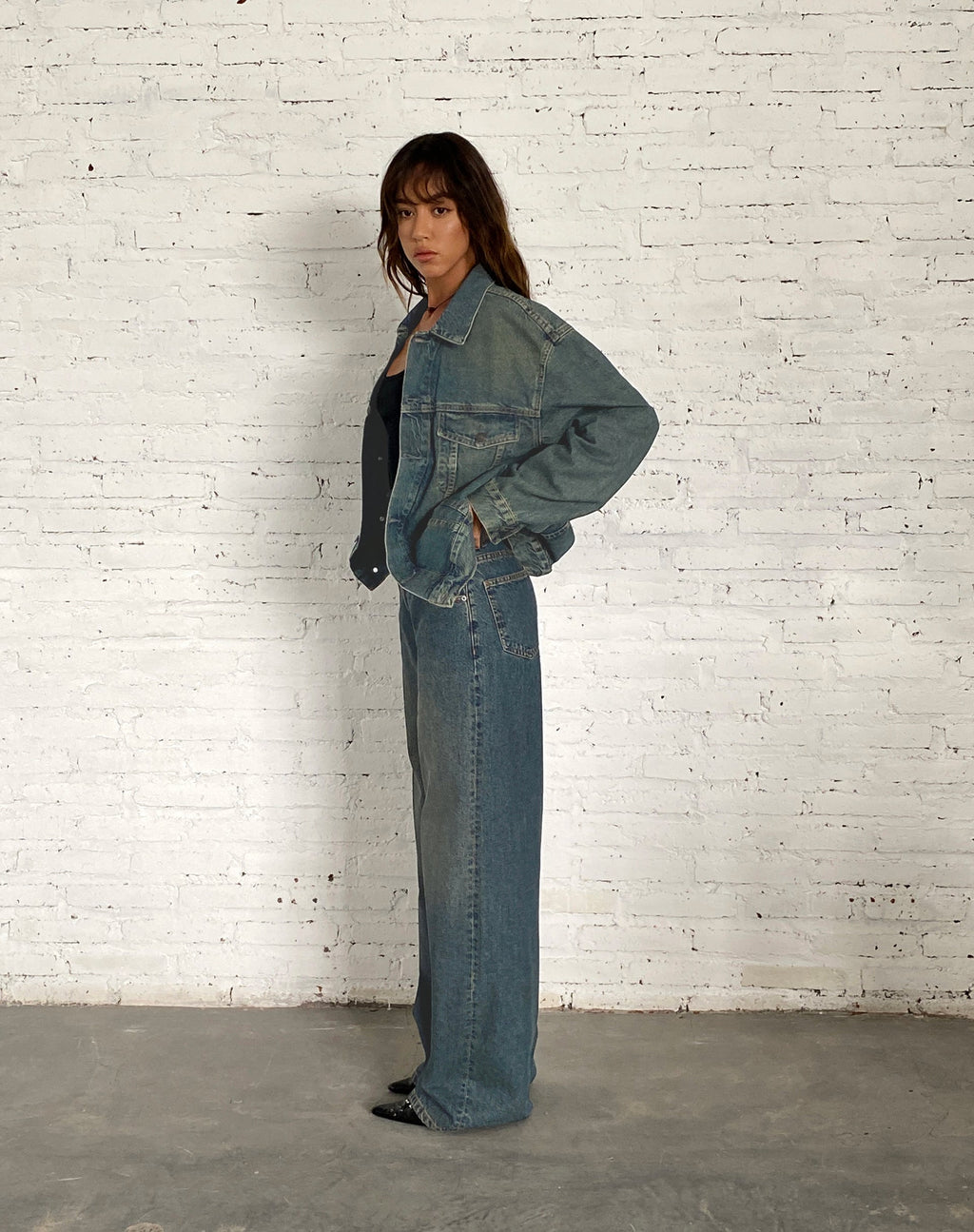 Übergroße Denim-Jacke in Braun Blau Acid