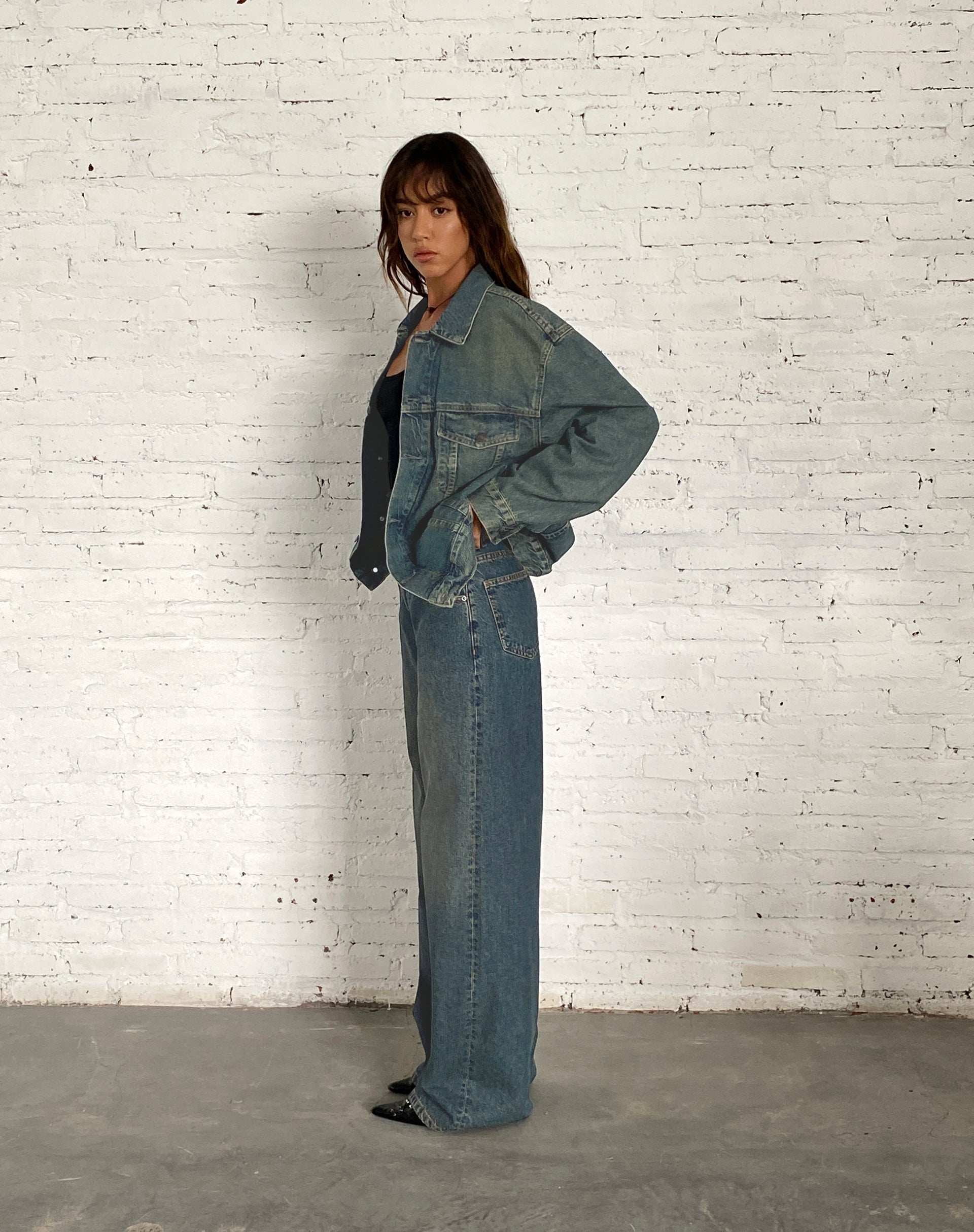 Bild von Oversized Denim Jacket in Braun Blau Acid