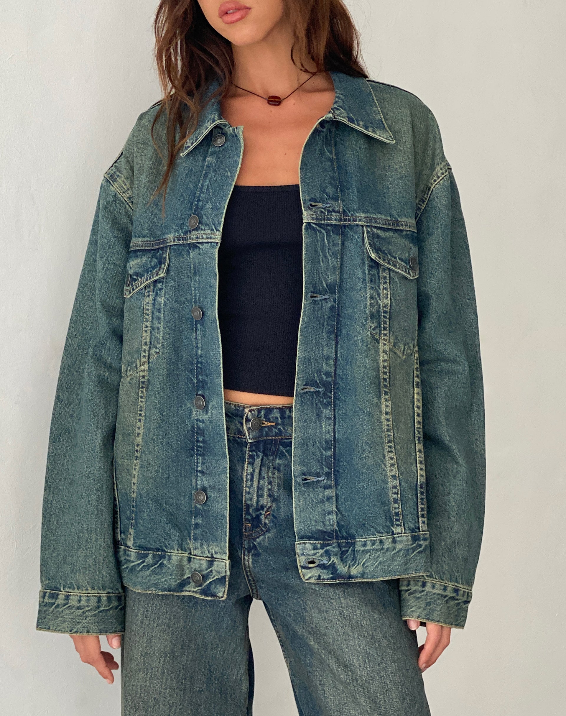 Bild von Oversized Denim Jacket in Braun Blau Acid