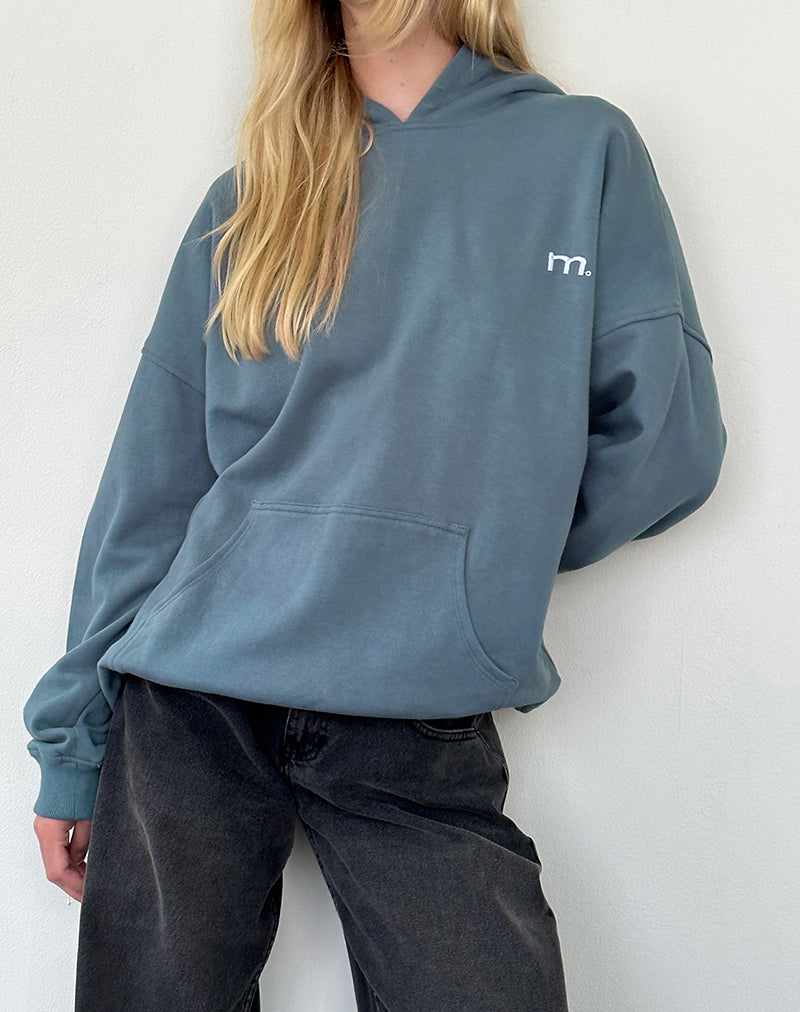 Übergroßer Kapuzenpullover in Mirage-Blau mit weißer 'MOTEL'-Stickerei
