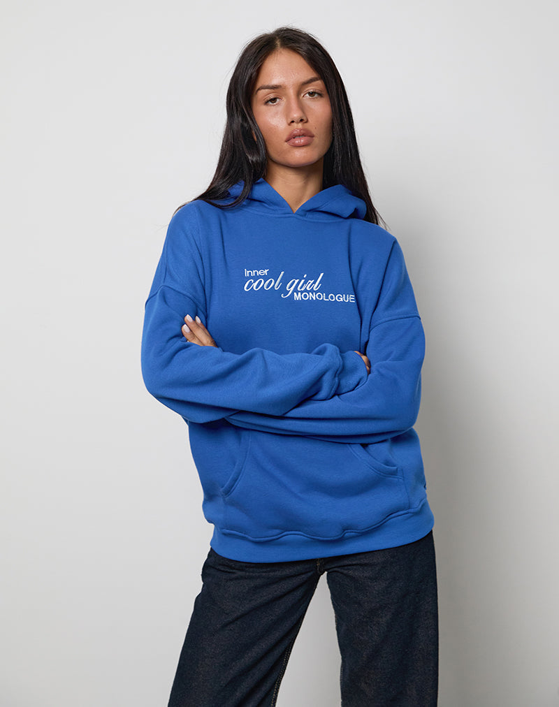 Übergroßer Hoodie in Kobaltblau mit Cool-Girl-Grafik