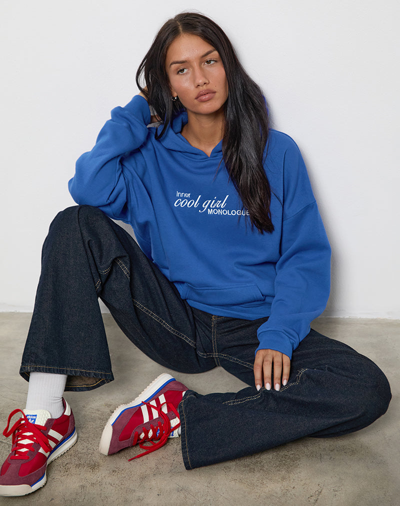 Übergroßer Hoodie in Kobaltblau mit Cool-Girl-Grafik