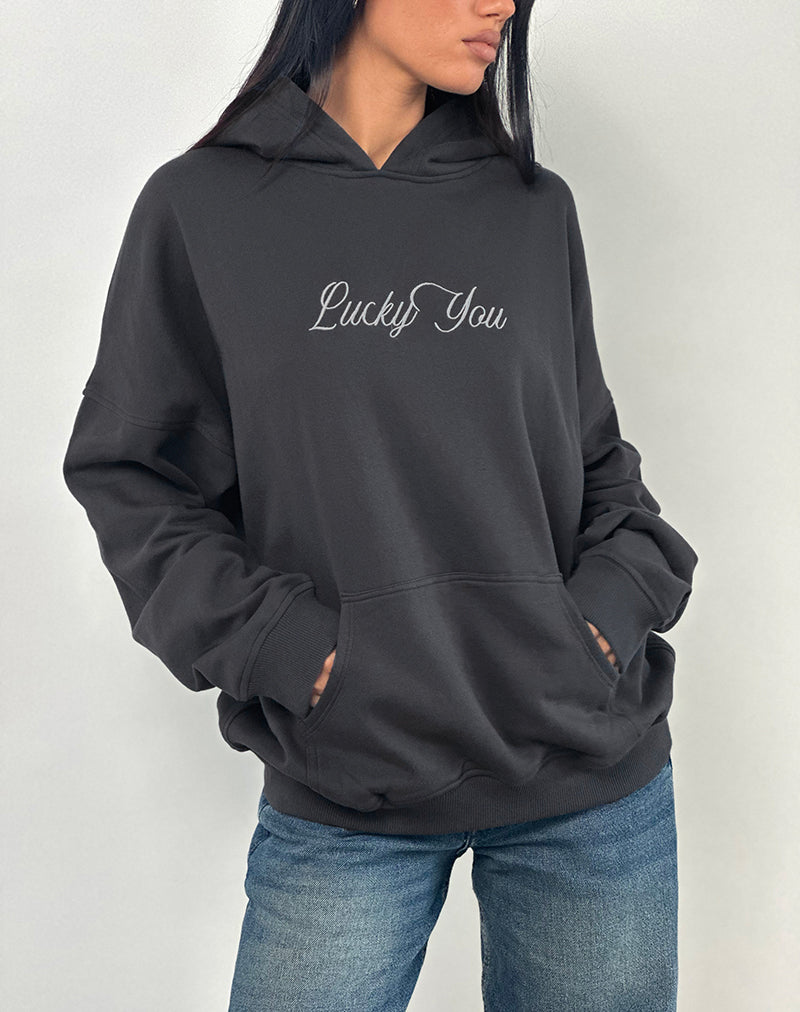 Kapuzenpulli in Übergröße aus Ocean Storm mit Lucky You Grafik