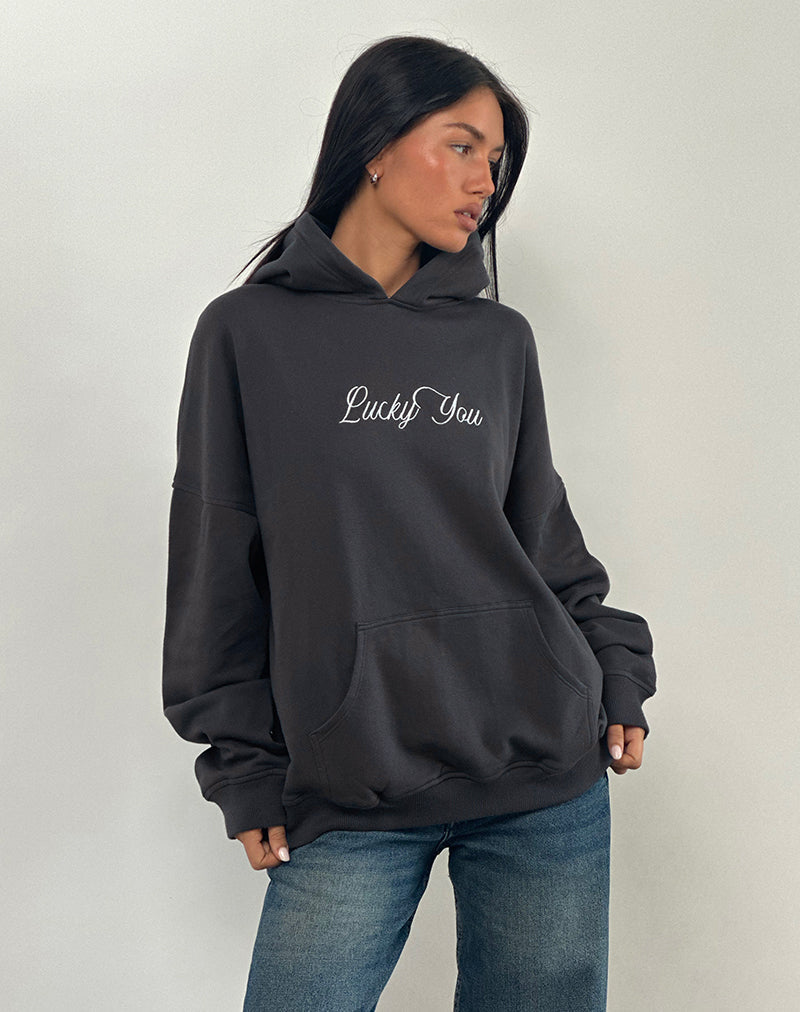 Bild von Oversized Hoodie in Ocean Storm mit Lucky You Grafik