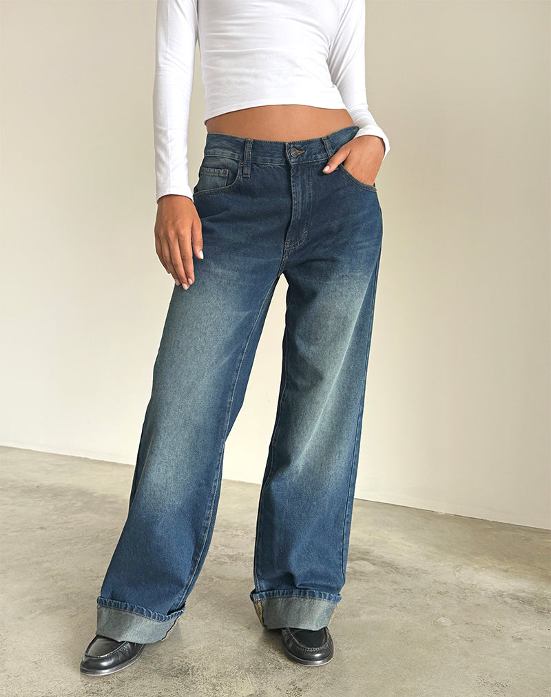 Übergroße Dad-Jeans mit niedrigem Rise in Dark Vintage