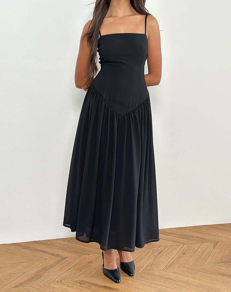 Image of Paduri Midikleid mit fallender Taille aus Chiffon Schwarz