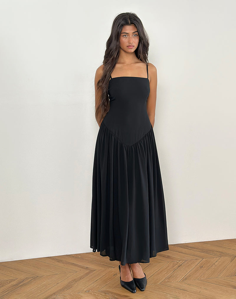 Image of Paduri Midikleid mit fallender Taille aus Chiffon Schwarz