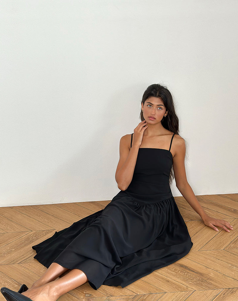 Image of Paduri Midikleid mit fallender Taille aus Chiffon Schwarz