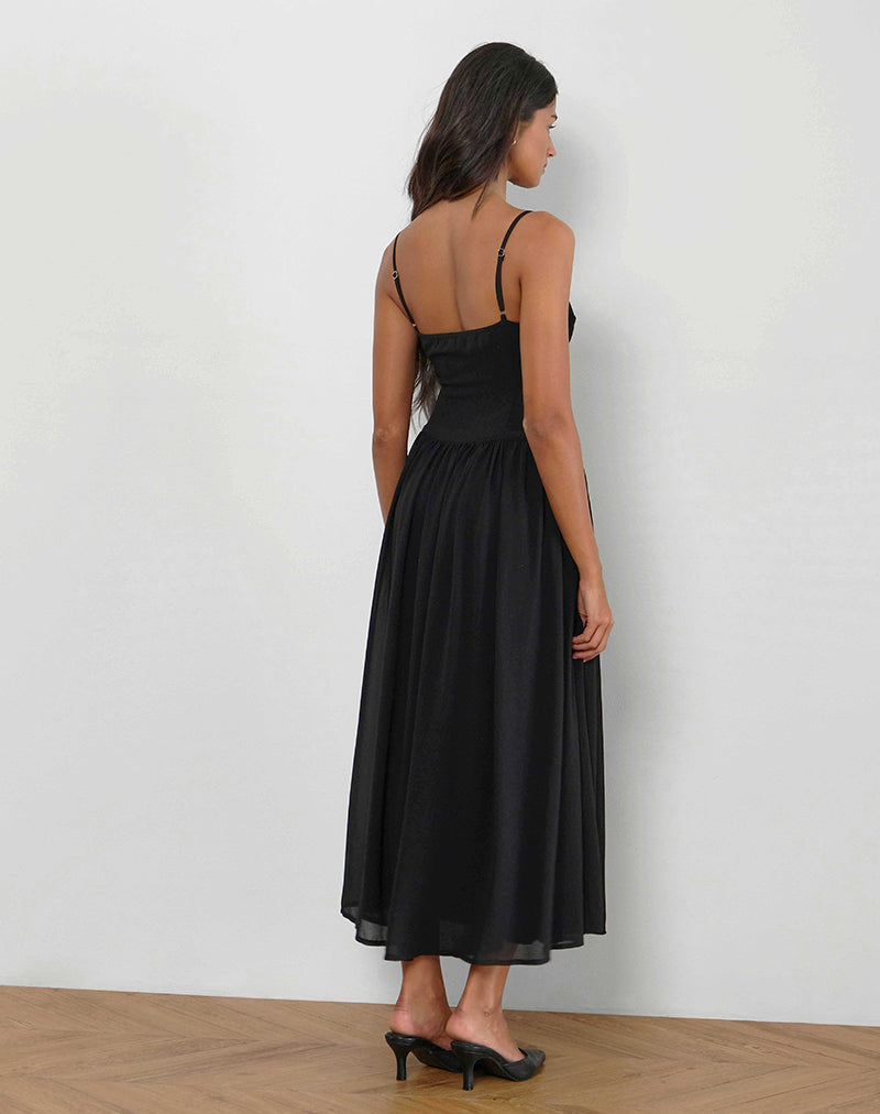 Image of Paduri Midikleid mit fallender Taille aus Chiffon Schwarz