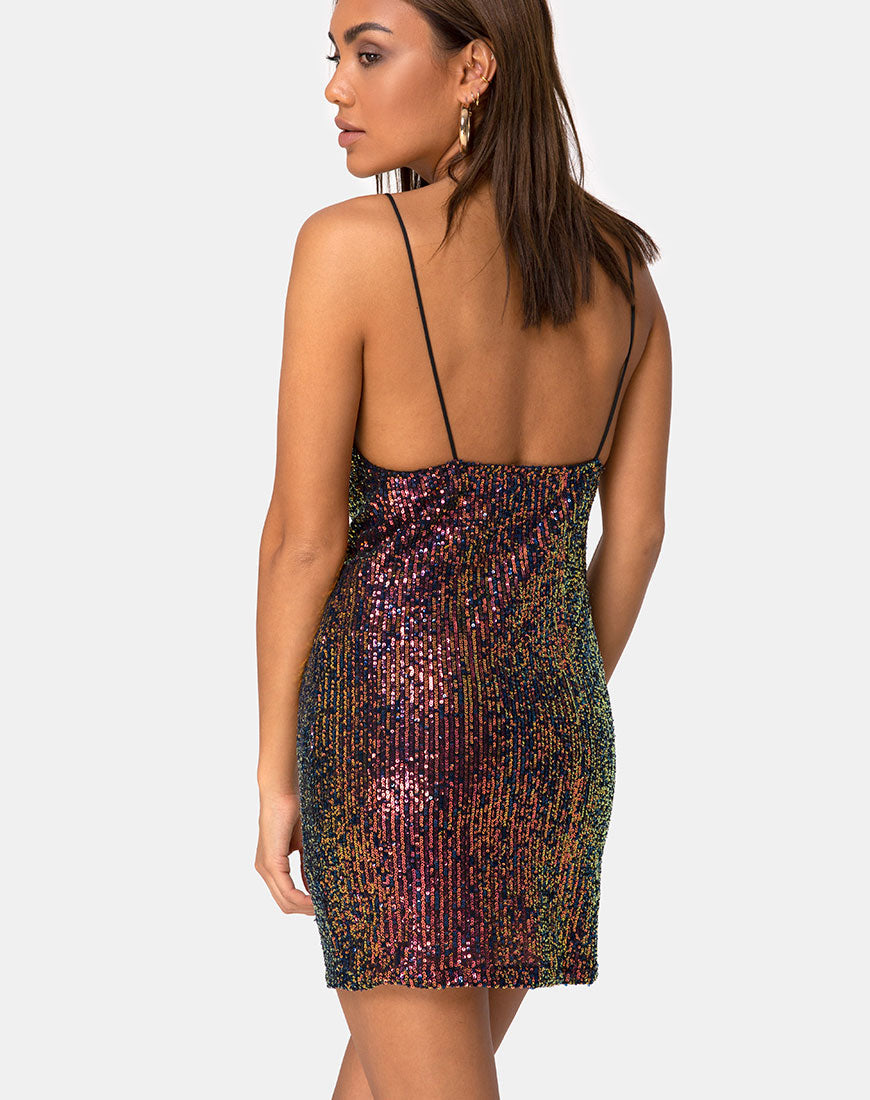 Image of Paiva Slip Kleid aus Drape Net Pailletten schillernd Burgund