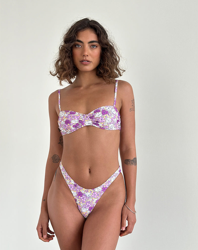Farida Bikiniunterteil in leuchtendem Orange und Lila mit Blumenmuster