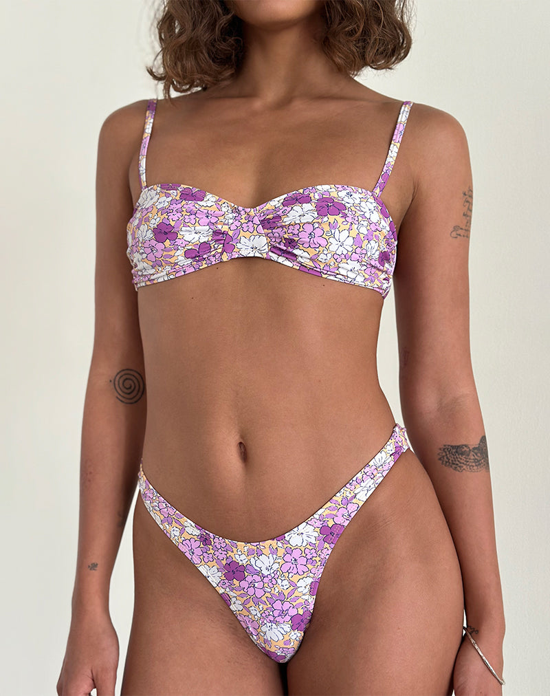 Farida Bikiniunterteil in leuchtendem Orange und Lila mit Blumenmuster