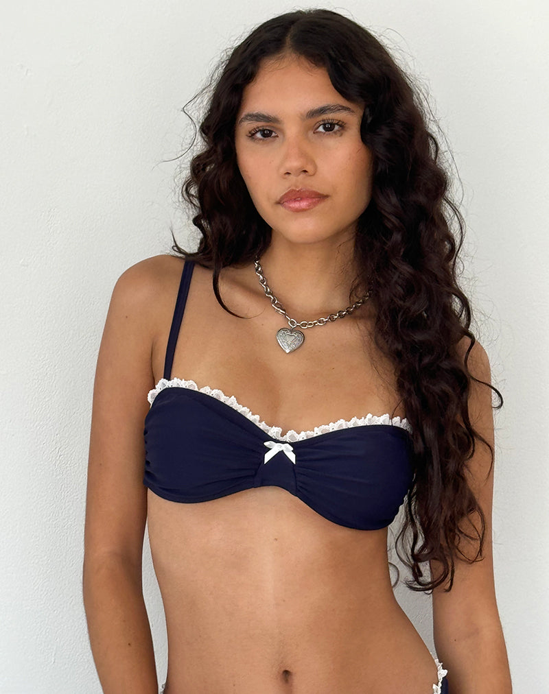 Pali Bikinioberteil in Mitternachtsblau mit Broderiebesatz
