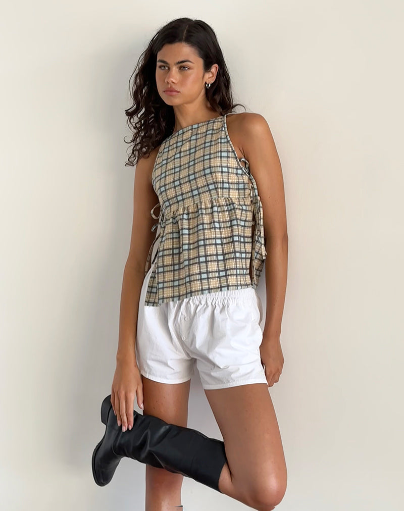 Image of Palsi Lockeres ärmelloses Top in Pastellblau Tartan