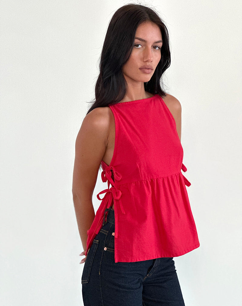 Palsi Tie Side Ärmelloses Top in Tango Rot