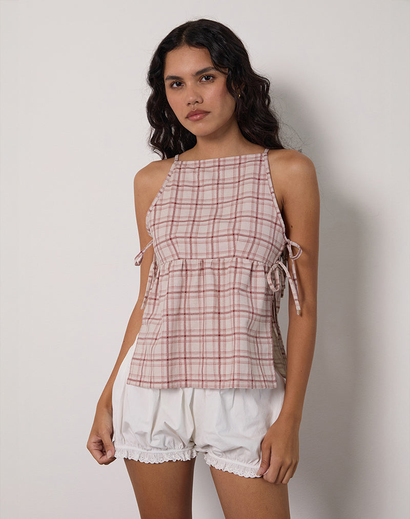 Bild von Palsi Tie Side Top in Basic Tartan Pink