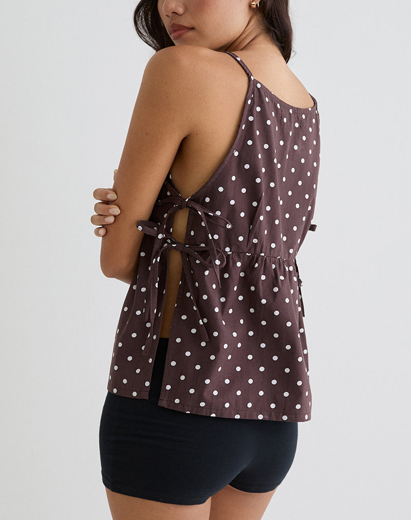 Image of Palsi Tie Side Top in Braun mit mittlerer Polka Weiß