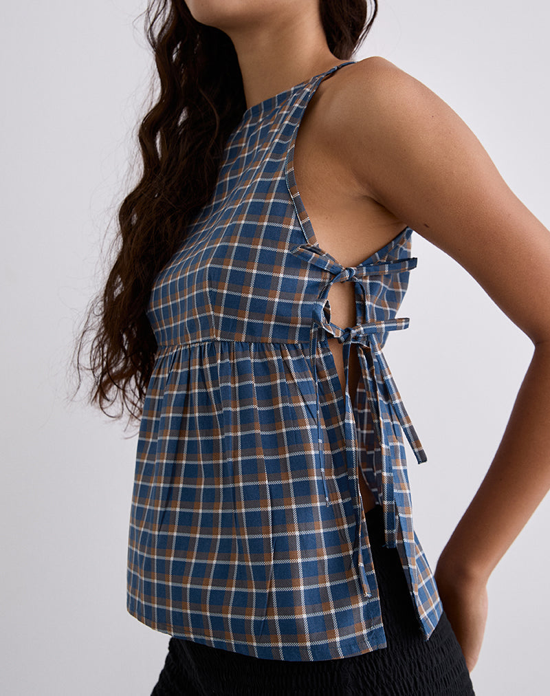 Palsi Tie Side Top in Medium Tartan Blau