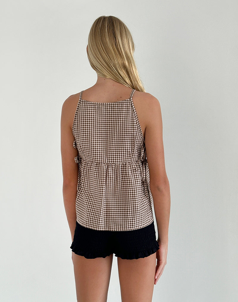 Image of Palsi Tie Side Ärmelloses Top in Braun Mini Gingham