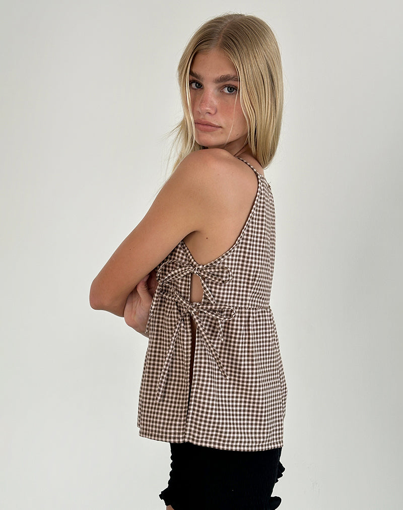 Image of Palsi Tie Side Ärmelloses Top in Braun Mini Gingham