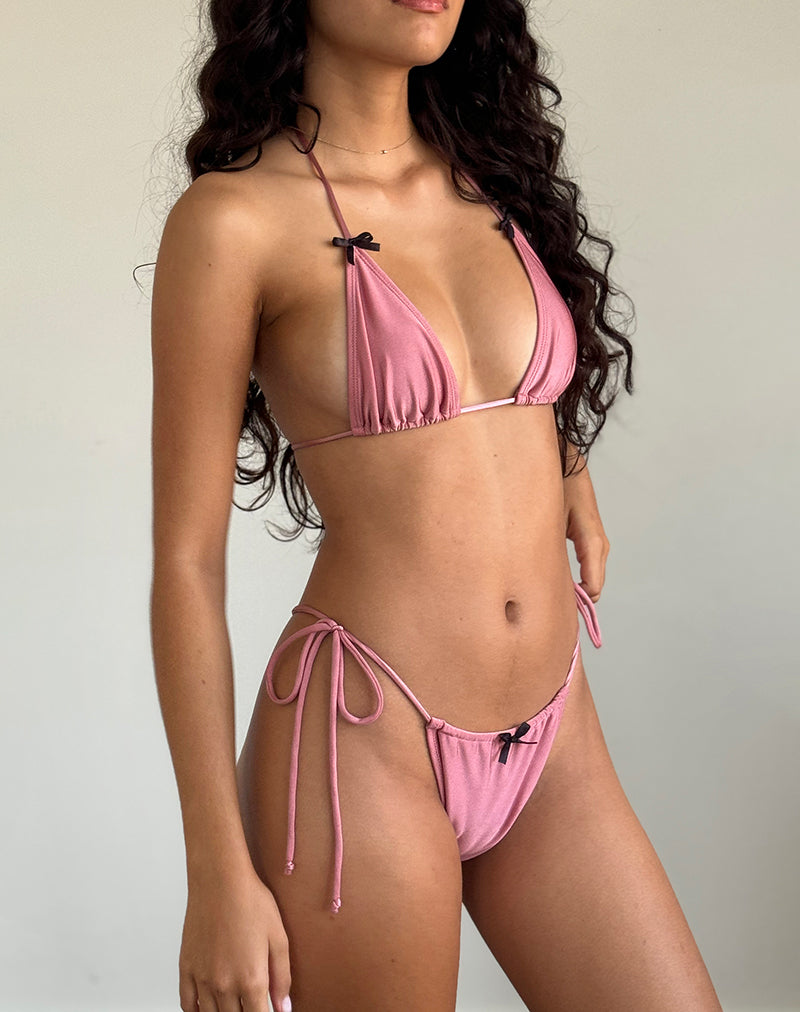Image of Leyna Bikiniunterteil in Pink Shimmer mit schwarzer Schleife