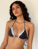Image of Pami Ruffle Bikini Top in Schwarz und Blau Polka