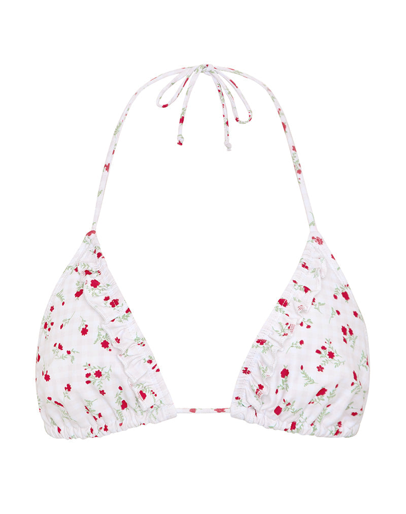 Image of Pami Bikini-Oberteil in Rot Floral Beige Gingham mit Rüsche
