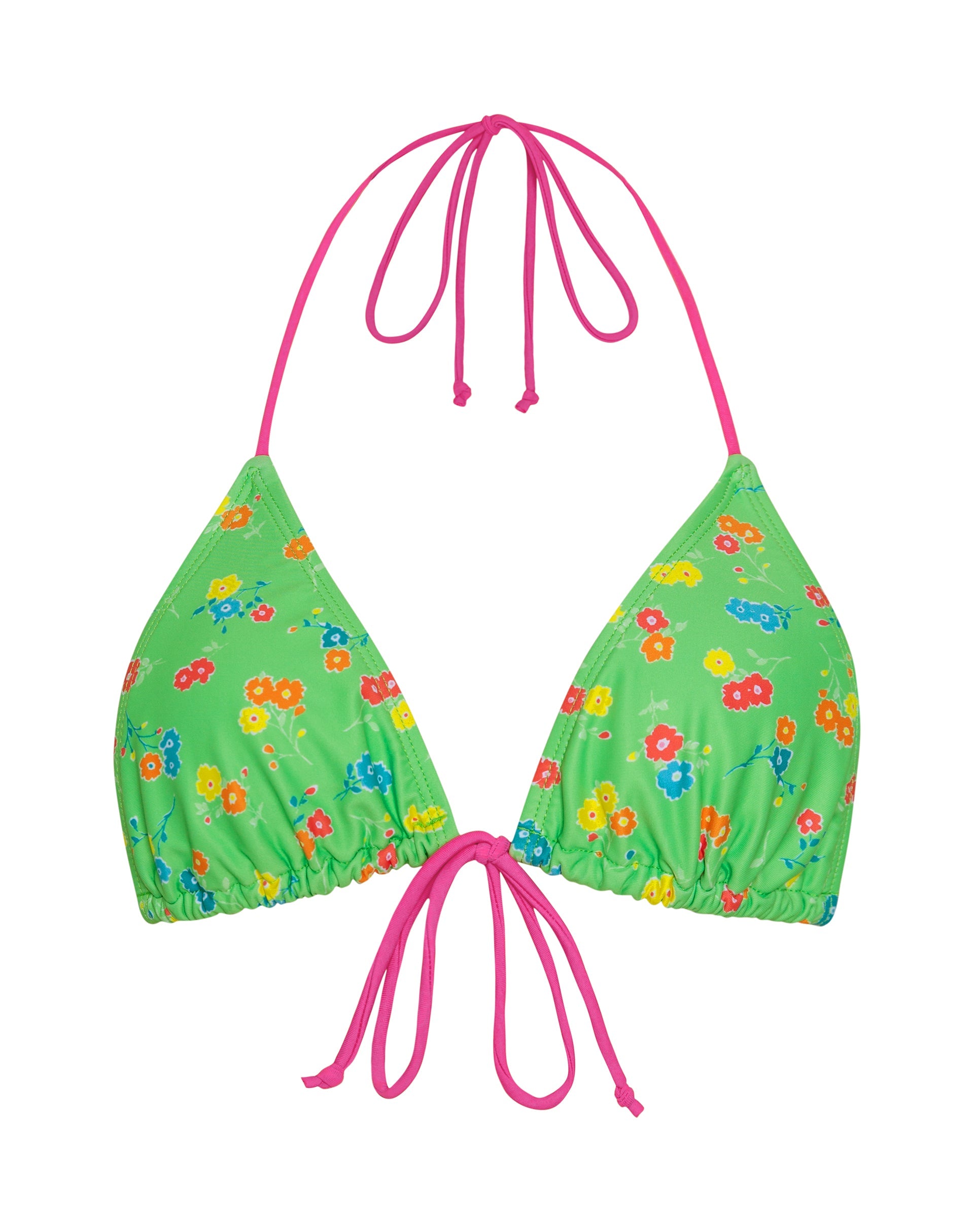 Image of Pamita Bikini-Oberteil in Grün geblümt mit rosa Bindung