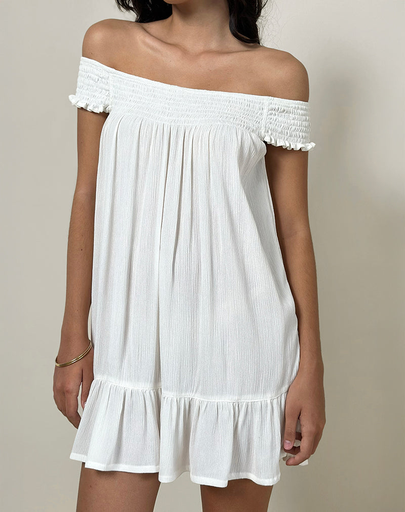 Panasi Bardot Babydoll-Minikleid in Off White