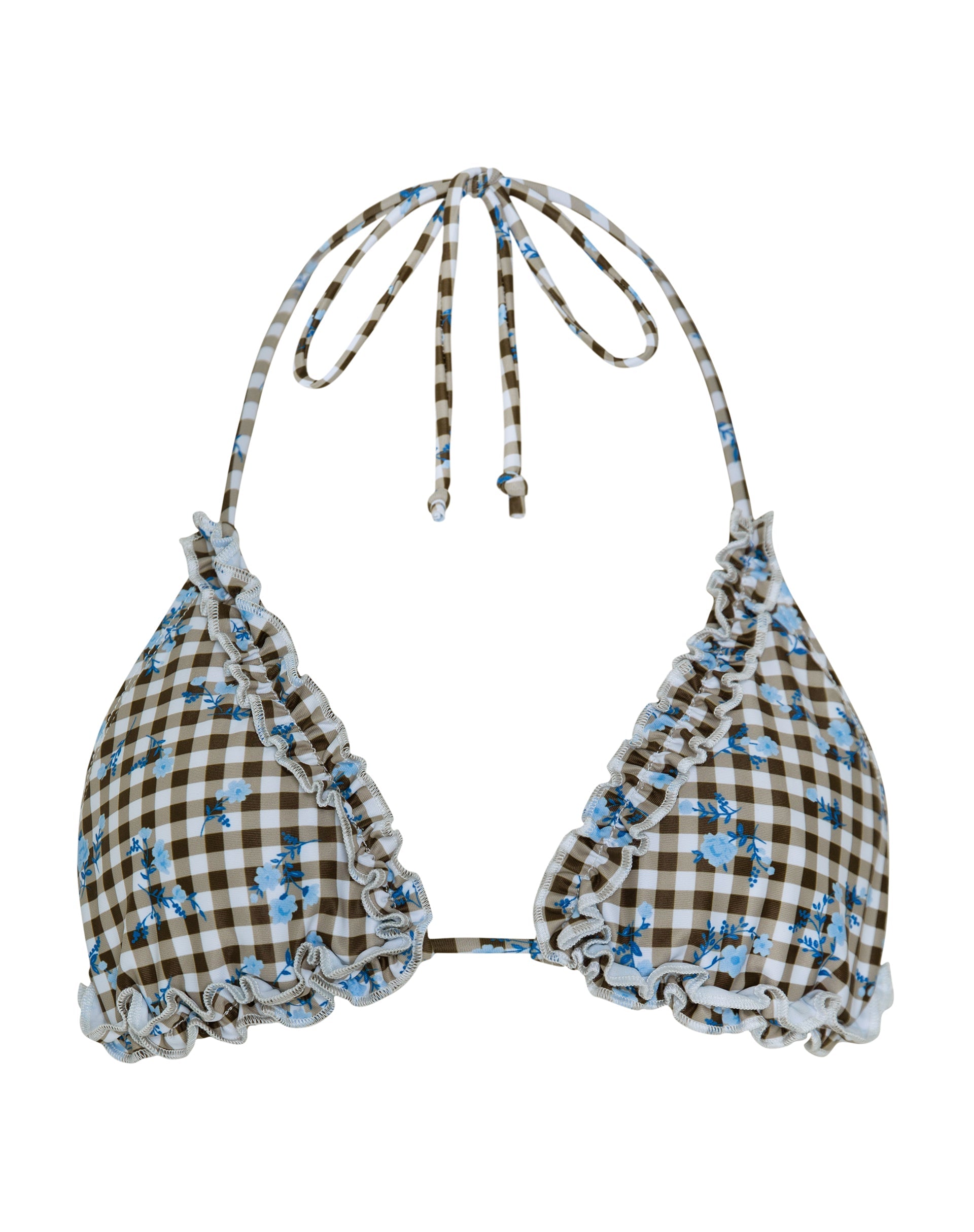 Image of Pandya Bikini-Oberteil in Floral Gingham Braun