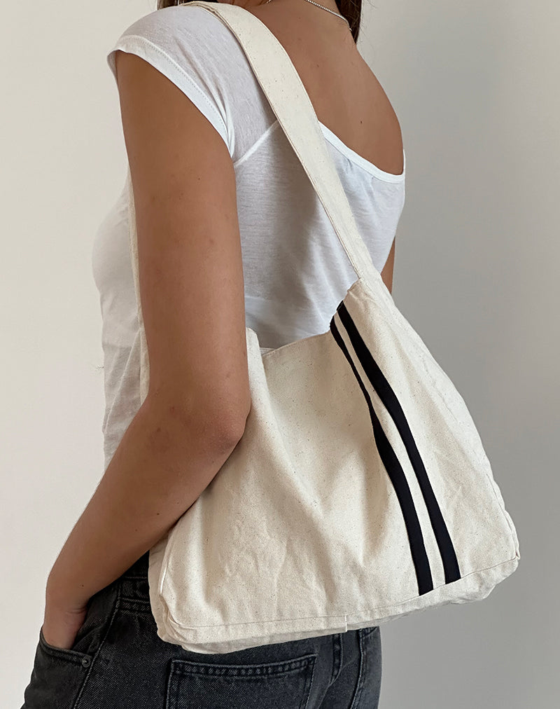 Pardi Canvas Tasche in Ecru mit schwarzem Streifen