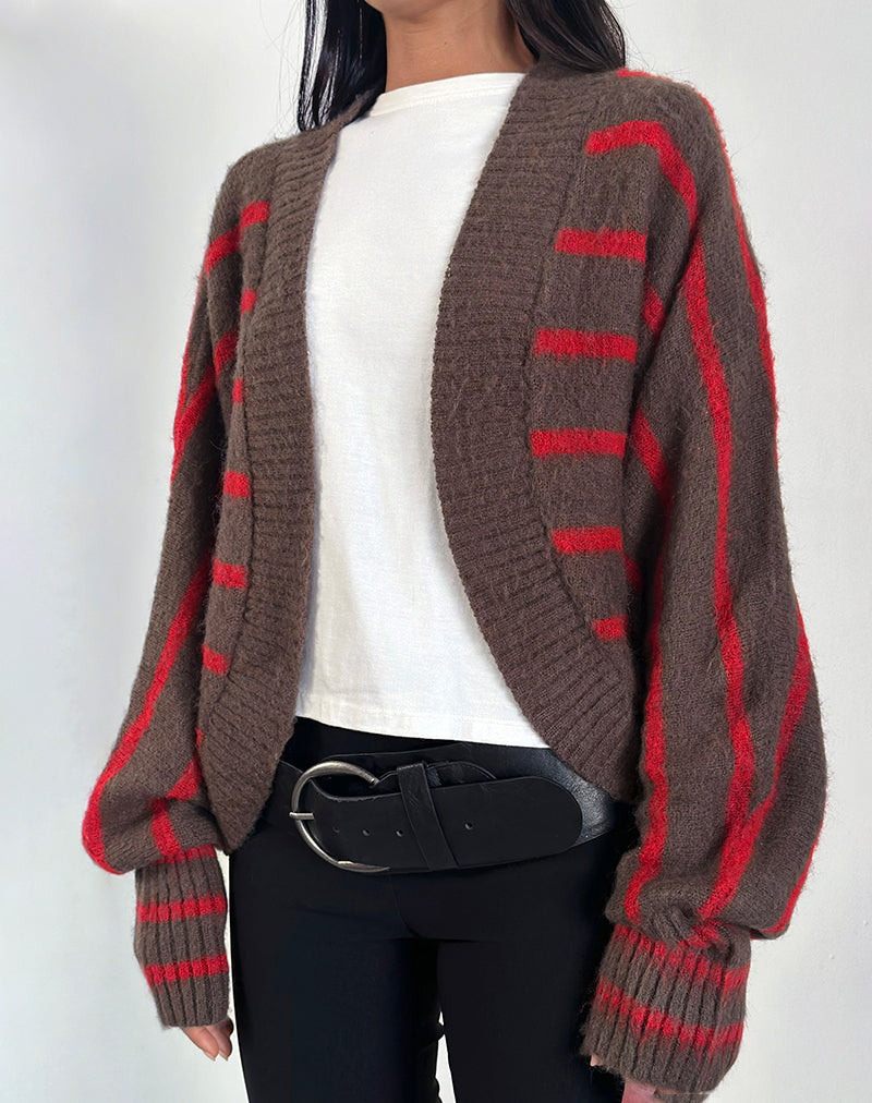 IImage of Pasha Shrug Cardigan in Rot und Braun gestreift