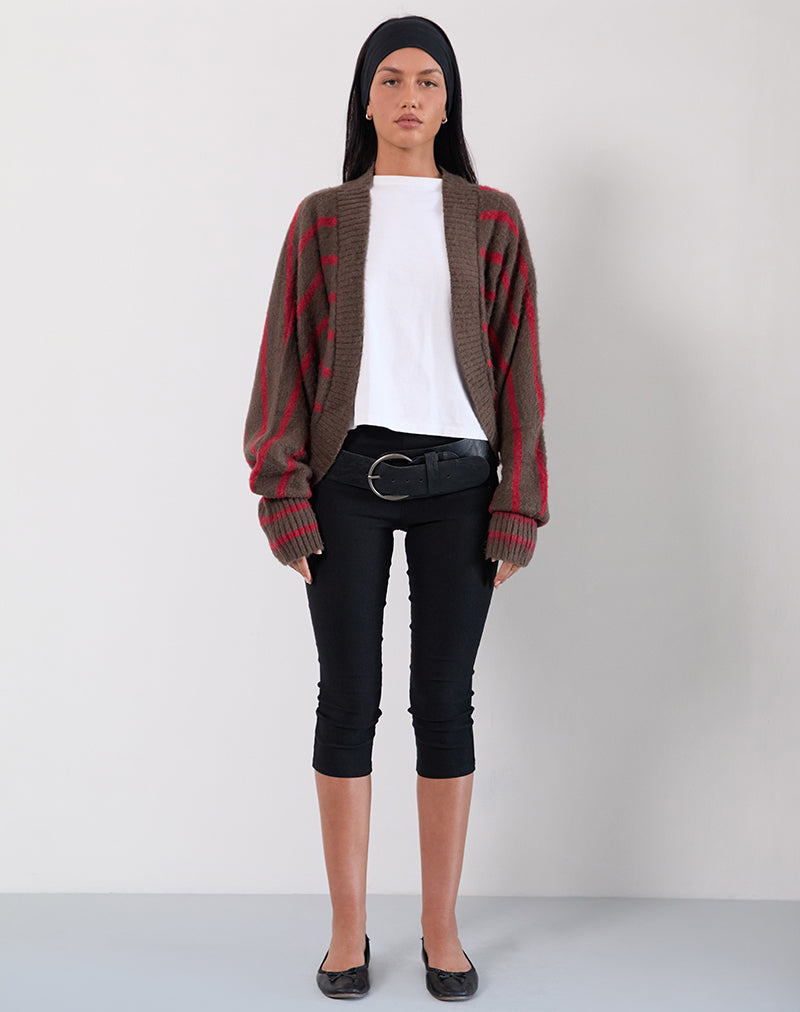 Pasha Shrug Cardigan in Rot und Braun gestreift