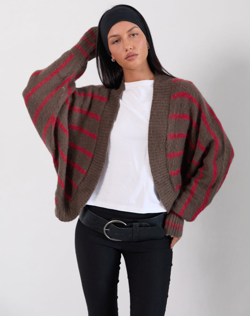 Pasha Shrug Cardigan in Rot und Braun gestreift