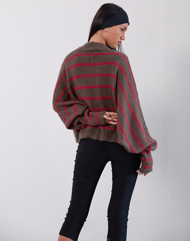 IImage of Pasha Shrug Cardigan in Rot und Braun gestreift