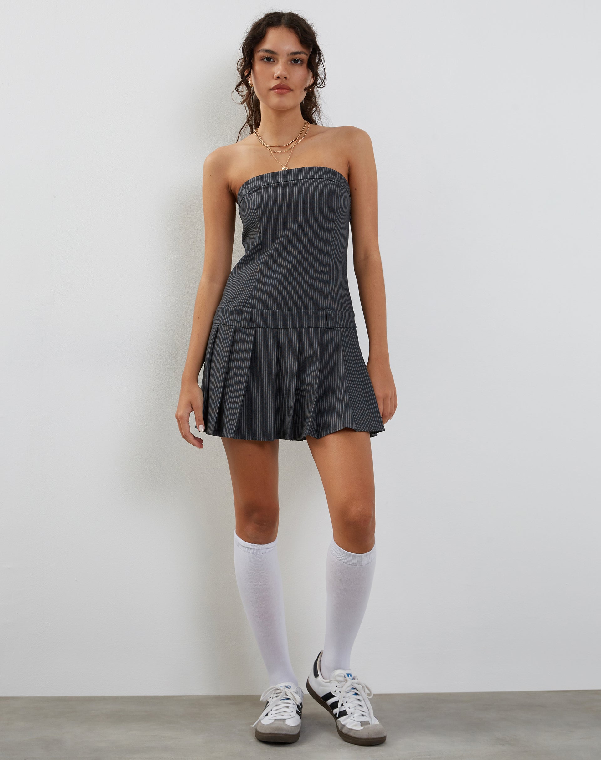 Image of Payoda Minikleid in Nadelstreifen Grau