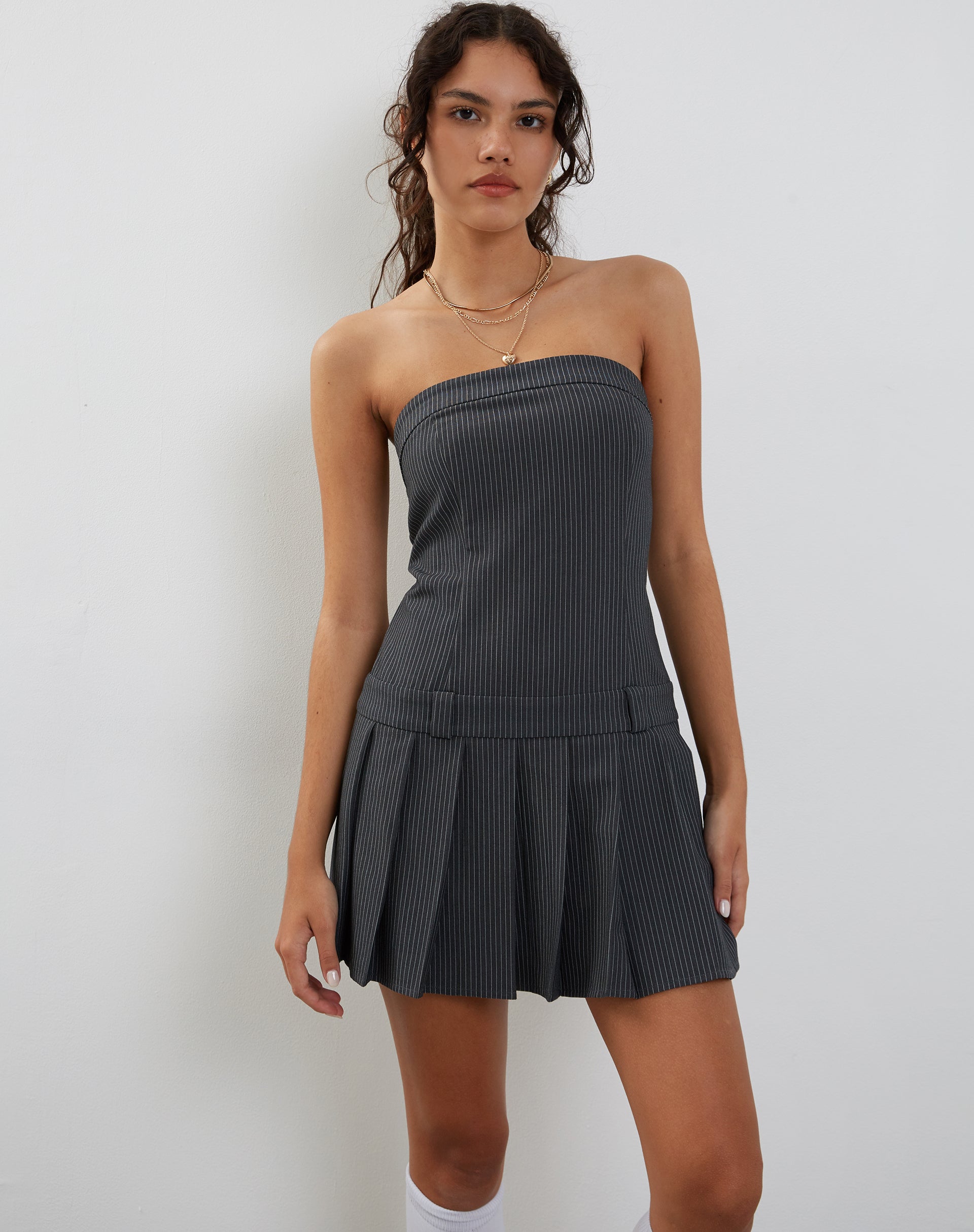 Image of Payoda Minikleid in Nadelstreifen Grau