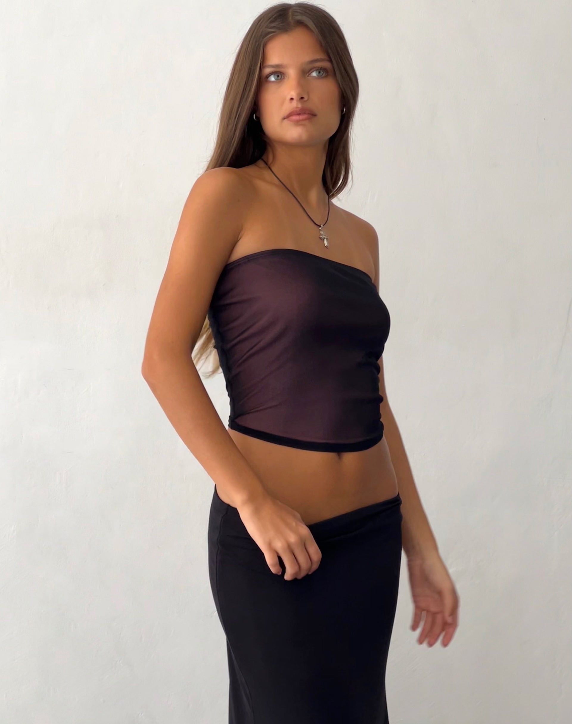 Image of Peggy Bandeau Top in Schwarz mit rosa Futter