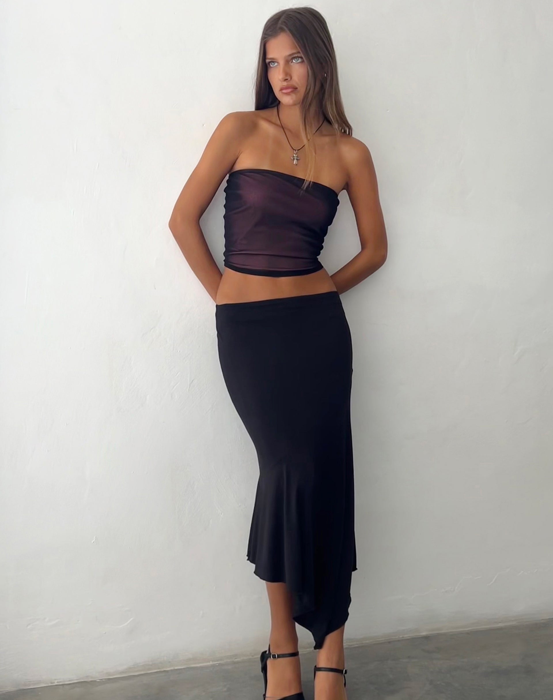 Image of Peggy Bandeau Top in Schwarz mit rosa Futter
