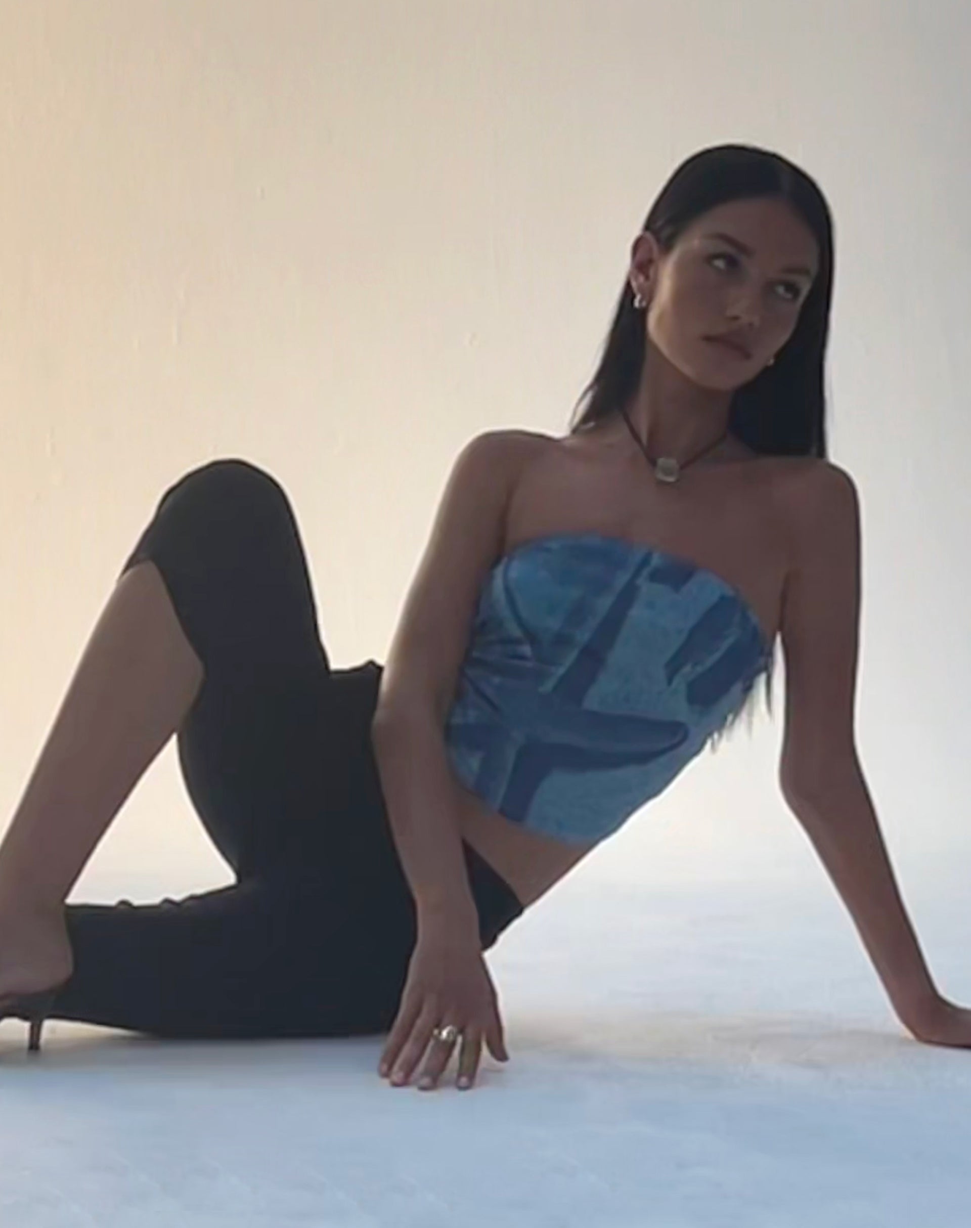 Image of Peggy Mesh Bandeau Top in Blau Seestern Fotoprint