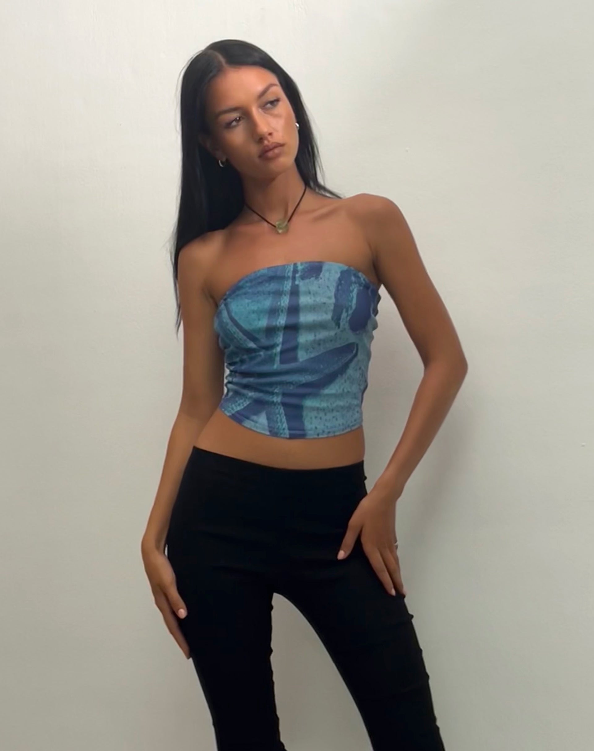Image of Peggy Mesh Bandeau Top in Blau Seestern Fotoprint