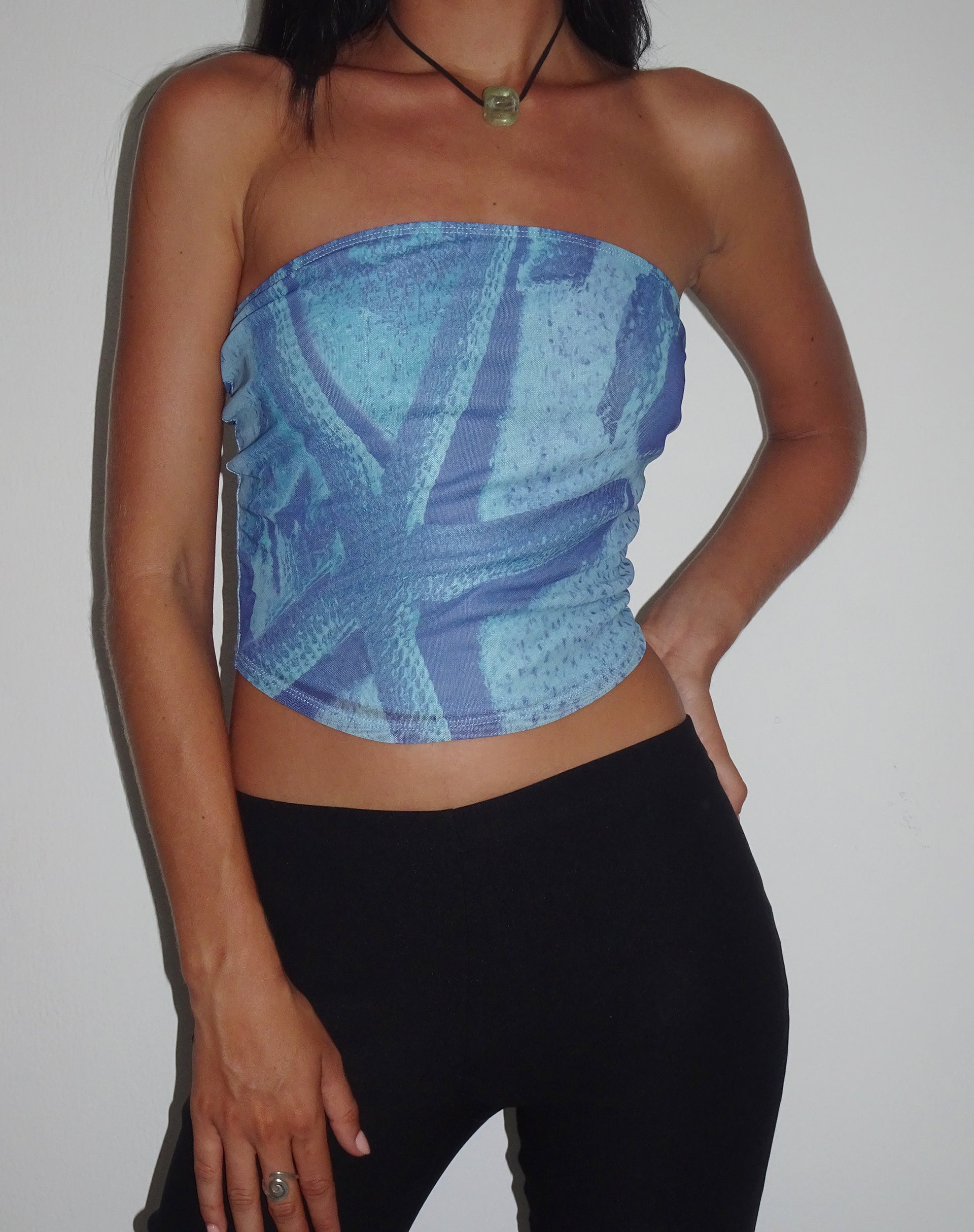 Image of Peggy Mesh Bandeau Top in Blau Seestern Fotoprint