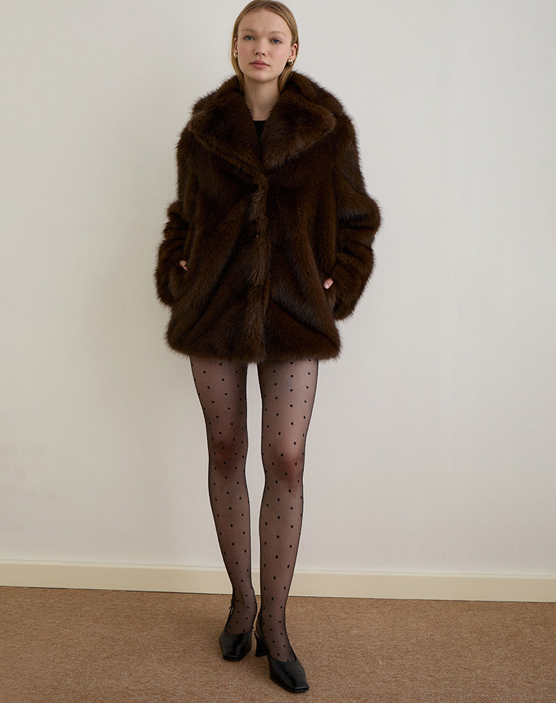 Image of Pepita Jacke aus Kunstpelz Dunkelbraun