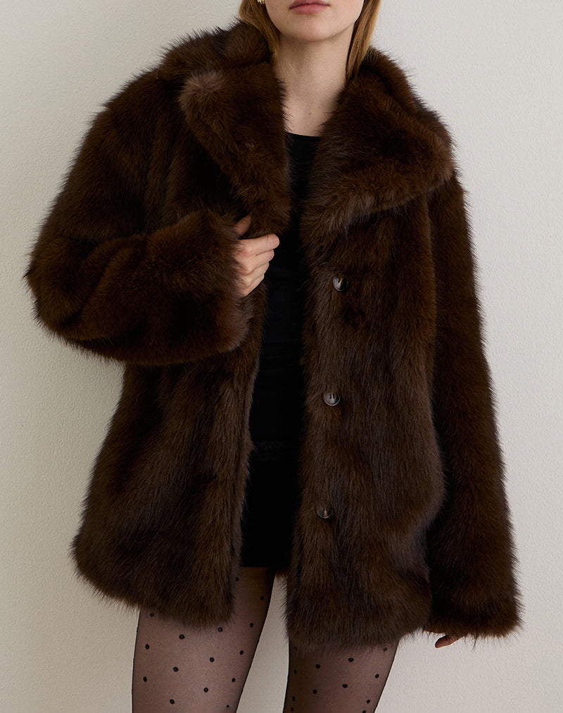 Image of Pepita Jacke aus Kunstpelz Dunkelbraun